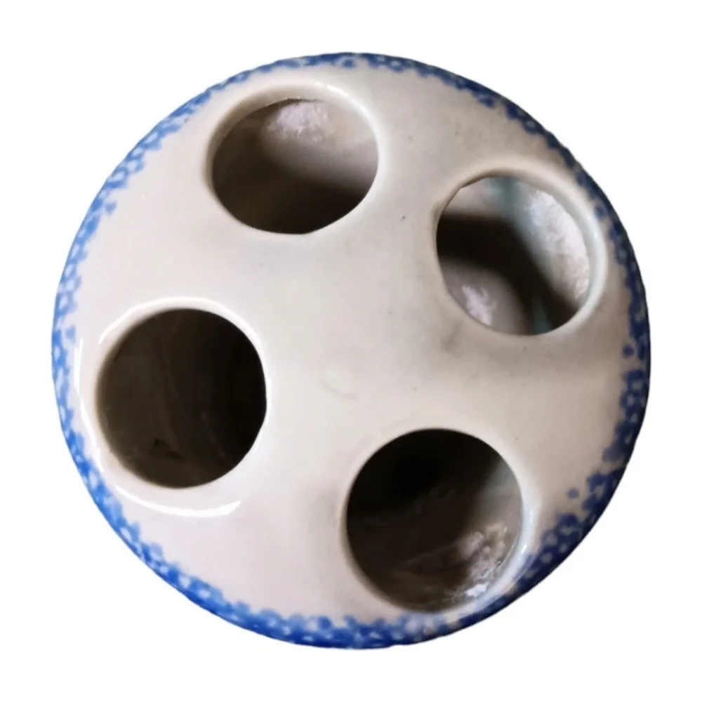 Ceramic‎ Toothbrush Holder Blue Floral Spatterware Vanity Organizer
